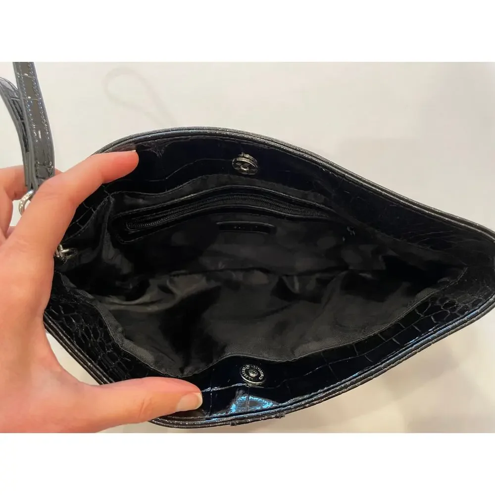 Apt. 9 Black Faux Patent Leather Crocodile Embossed Clutch Purse, Snap Closure